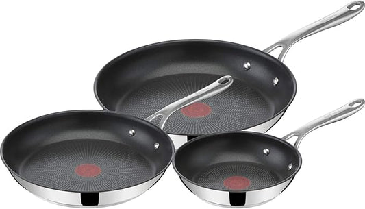T-Fal Jamie Oliver Cooks Direct, Stainless Steel Non-stick Frying Pan 3 Pcs Set (20/24/28cm) (8/9/11 Inches) with Induction by T-falbrand