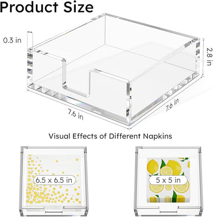 HIIMIEI Acrylic Napkin Holder for Table: Square Luncheon Napkin Tray, Flat Decorative Guest Towel Holder for Bathroom, Kitchen, Bar, Dinner, Party, 7.6 x 7.6 inches（Clear) - Image 3