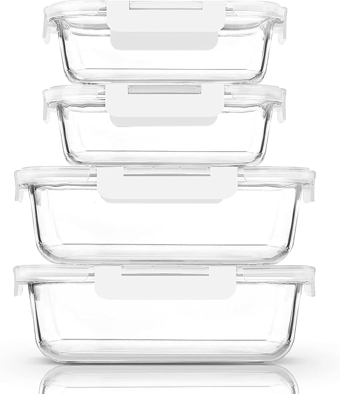 [80 oz & 36 oz]Extra Large Glass Food Storage/Baking Containers Set with Lids, 2 Pack 80 oz(10 cup)&2 Pack 36 oz (4.5 cup)Airtight Glass Container,Microwave,Oven,Freezer and Dishwasher, White by MMCIRCO