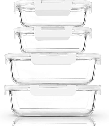 [80 oz & 36 oz]Extra Large Glass Food Storage/Baking Containers Set with Lids, 2 Pack 80 oz(10 cup)&2 Pack 36 oz (4.5 cup)Airtight Glass Container,Microwave,Oven,Freezer and Dishwasher, White by MMCIRCO