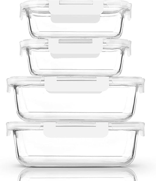 [80 oz & 36 oz]Extra Large Glass Food Storage/Baking Containers Set with Lids, 2 Pack 80 oz(10 cup)&2 Pack 36 oz (4.5 cup)Airtight Glass Container,Microwave,Oven,Freezer and Dishwasher, White by MMCIRCO
