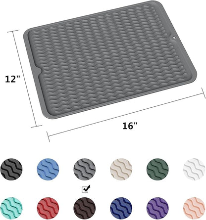 ZLR Silicone Dish Drying Mat for Kitchen Counter, Eco-Friendly Fast Dry Dish Mat, Easy Clean Multi Usage Drying Matt, Heat Resistant Trivet, 12" x 16" Large, Dark Gray - Image 6