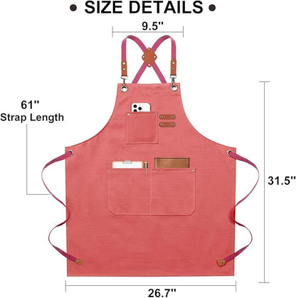 ZOMAO Chef Apron for Women Men with Large Pockets, Cotton Canvas Cross Back Waterproof Work Aprons for Kitchen Cooking Bib