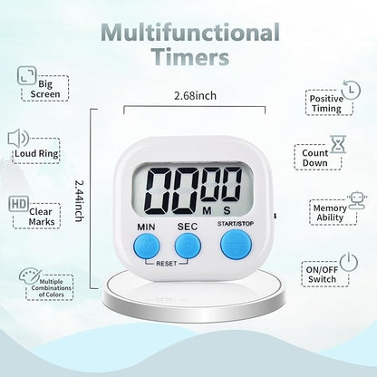 4 Pack Digital Kitchen Timer Magnetic Digital Timer with Big Display Loud Ring Cooking Timers for Cooking, Game, Gym, Break Time, Classroom(4,Pink, Blue, Green, White)