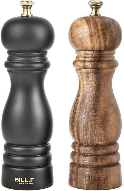 BILL.F Salt and Pepper Grinder Wooden Black Pepper Mill Grinder Salt Pepper Shakers Set of 2 with Adjustable Ceramic Rotor- 7 Inch by BFBILLFSINCE1983