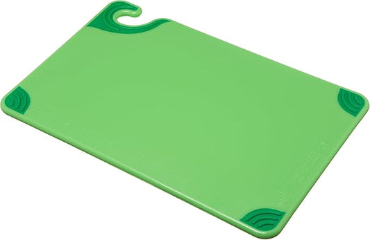 San Jamar Saf-T-Grip Plastic Cutting Board with Safety Hook, 12" x 18" x 0.5", Green (Pack of 2)