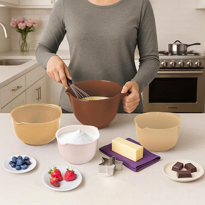 Glad Mixing Bowls with Pour Spout, Set of 4 - Nesting Plastic Bowls (1.2qt, 1.9qt, 2.8qt, and 3qt with Handle) - Non Slip Base, Dishwasher Safe Kitchen Cooking and Baking Supplies, Beige - Image 3