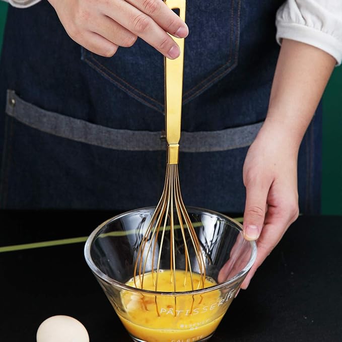 Gold Whisk, Berglander Whisk For Cooking With Titanium Gold Plating, Stainless Steel Balloon Whisk, Sturdy Kitchen Wire Whisk Set for Cooking, Baking, Blending, Beating, Dishwasher Safe, Easy to Clean - Image 5