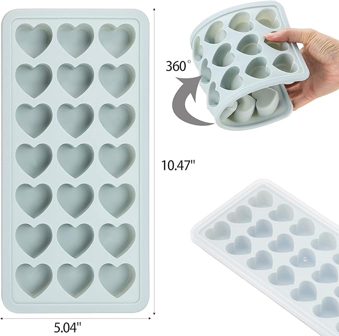 Heart Shaped Ice Cube Trays with Lid, Chocolate Mold, Easy Release Ice Trays, 21-Cavity Silicone Heart Molds for Ice Cubes, Gelatine, Baking and Candy - Image 2