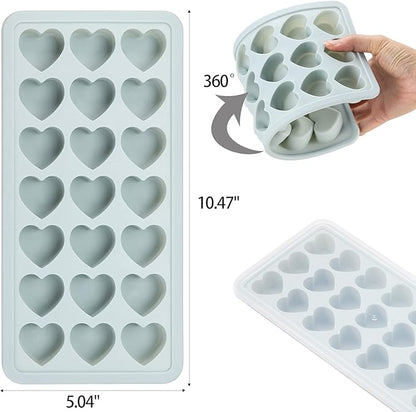 Heart Shaped Ice Cube Trays with Lid, Chocolate Mold, Easy Release Ice Trays, 21-Cavity Silicone Heart Molds for Ice Cubes, Gelatine, Baking and Candy - Image 2