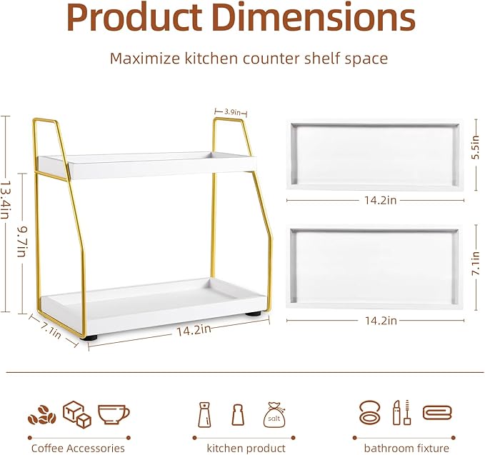 DWTS Coffee Bar Accessories,Coffee Station Organizer with Multi-Functional,CoffeeBar Decor for Accessories,2 Tier Wooden Shelf Gold Metal Station Organizer for Countertop,Syrup - Image 3