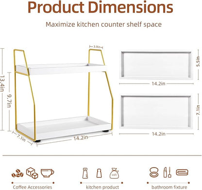 DWTS Coffee Bar Accessories,Coffee Station Organizer with Multi-Functional,CoffeeBar Decor for Accessories,2 Tier Wooden Shelf Gold Metal Station Organizer for Countertop,Syrup - Image 3