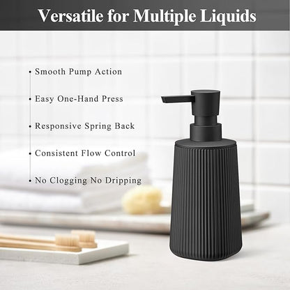 Black 2 Pack Hand Soap Dispensers Set with No Rust Pump for Bathroom and Kitchen Countertops Refillable Matte Striped Plastic 8.5 oz