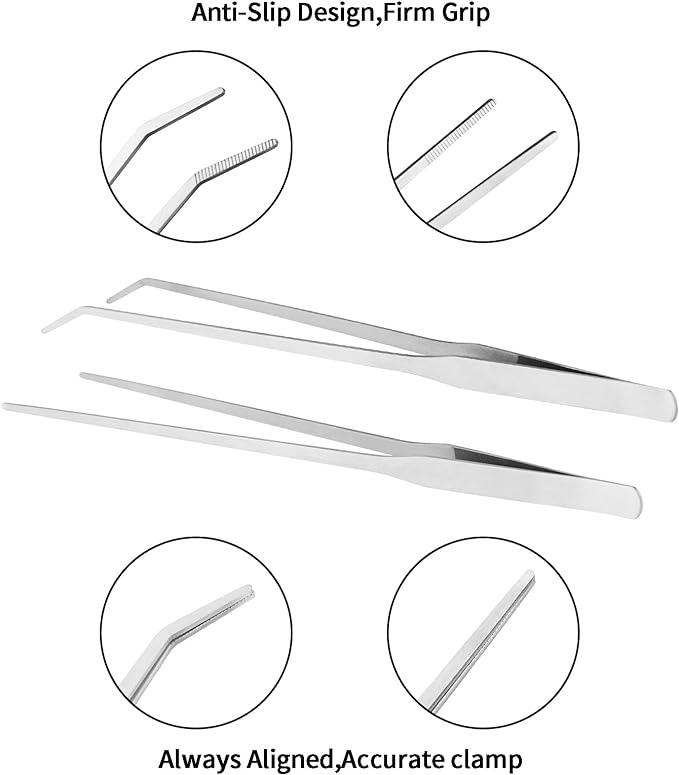 Fri4Free 2PCS Long Aquarium Tweezers - 10.6" Straight and Curved Tweezers, Stainless Steel Reptile Feeding tongs, Terrarium Aquascape Tools Feeder for Lizards, Bearded Dragon Snake Tank Accessories - Image 3