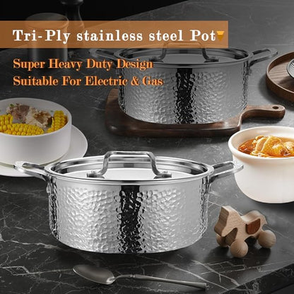 Vivicreate Tri-Ply Stainless Steel Stockpot Deep Cooking Pot with Hammered Exterior Compatible with All Stovetops Even Heat Distribution Durable Cookware for Soups Stews and More 4 QT - Image 9