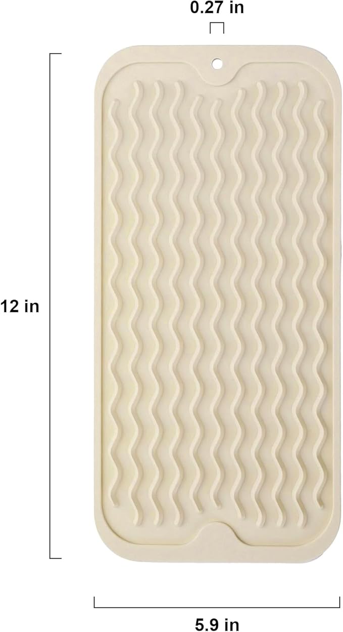 Silicone Dish Drying Mat for Multiple Usage, Easy clean, Eco-friendly, Heat-resistant Dish Drainer Mat for Kitchen Counter,Sink,Refrigerator or Drawer liner (12" x 6", BEIGE) - Image 2