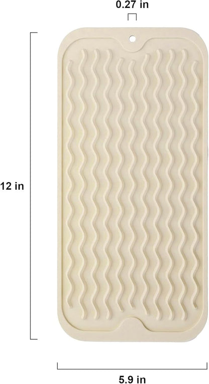 Silicone Dish Drying Mat for Multiple Usage, Easy clean, Eco-friendly, Heat-resistant Dish Drainer Mat for Kitchen Counter,Sink,Refrigerator or Drawer liner (12" x 6", BEIGE) - Image 2