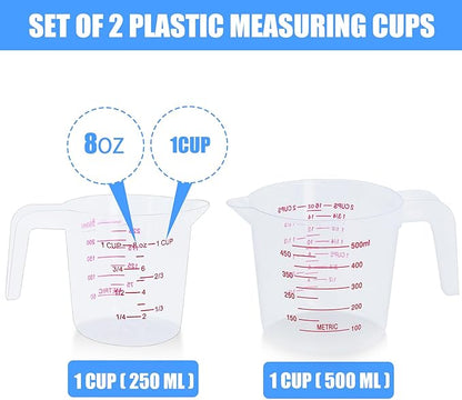 DTDNZKN 2 Pack Measuring Cup Set, Includes 250Ml (1-Cup), and 500Ml (2-Cup) Plastic Liquid Measuring Cups- Baking, Cooking, Mixing & Measuring Cups, Essential Kitchen Tools - Image 2