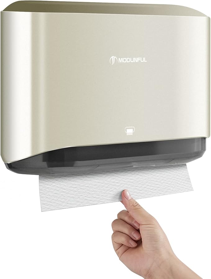 C-Fold Paper Towel Dispenser for Bathroom: Compact 200 Sheets Large Capacity for Multifold Hand Towel, No-Hole Installation Adhesive Paper Towel Holder Wall Mount - Gold by modunfulbathroom