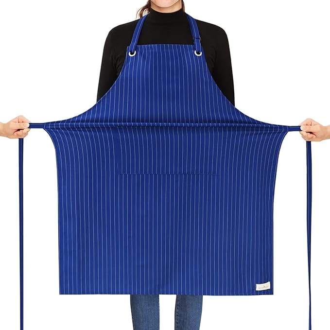 ROTANET Stripe Stretch Apron for Men Women Chef Big and Tall Large Striped Aprons with Pockets for Kitchen Cooking Waterproof