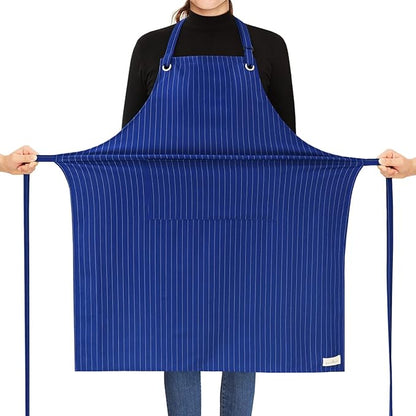 ROTANET Stripe Stretch Apron for Men Women Chef Big and Tall Large Striped Aprons with Pockets for Kitchen Cooking Waterproof