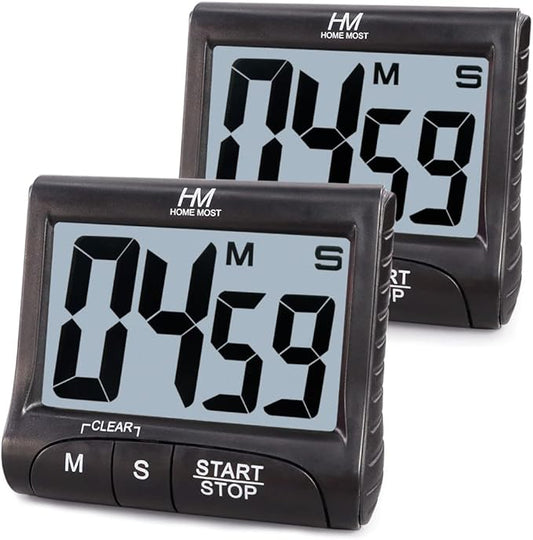 2-Pack Large Display Kitchen Timer - 3" Digital Timer Magnetic Back Loud Alarm - Black Cooking Timers for Kitchen Teachers Students Games Meetings - Sports Timers for Workouts Exercise by HomeMost