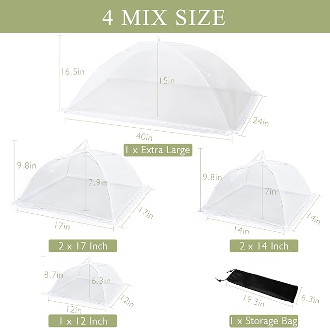 7Pack Various Size (40x24*1,17x17*2,14x14*2,12x12*2) Pop-up Food Tents Food Covers for Outside Mesh to Keep Bugs away,Reusable Collapsible Food Nets for Picnic Party BBQ Wedding Fruit - Image 5