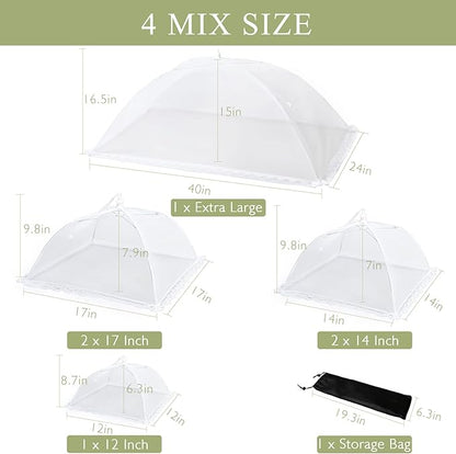 7Pack Various Size (40x24*1,17x17*2,14x14*2,12x12*2) Pop-up Food Tents Food Covers for Outside Mesh to Keep Bugs away,Reusable Collapsible Food Nets for Picnic Party BBQ Wedding Fruit - Image 5
