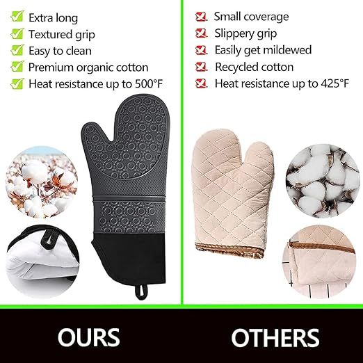 Silicone Oven Mitts and Pot Holders Sets, MTZRFLL Extra Long Heat Resistant Oven Gloves with Hot Pads and Mini Oven Mits Set for Kitchen Cooking Baking, Soft Quilted Lining, Pack of 6 (Gray) - Image 3