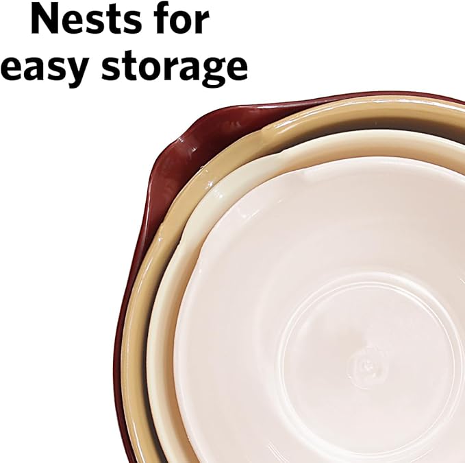 Glad Mixing Bowls with Pour Spout, Set of 4 - Nesting Plastic Bowls (1.2qt, 1.9qt, 2.8qt, and 3qt with Handle) - Non Slip Base, Dishwasher Safe Kitchen Cooking and Baking Supplies, Beige - Image 4
