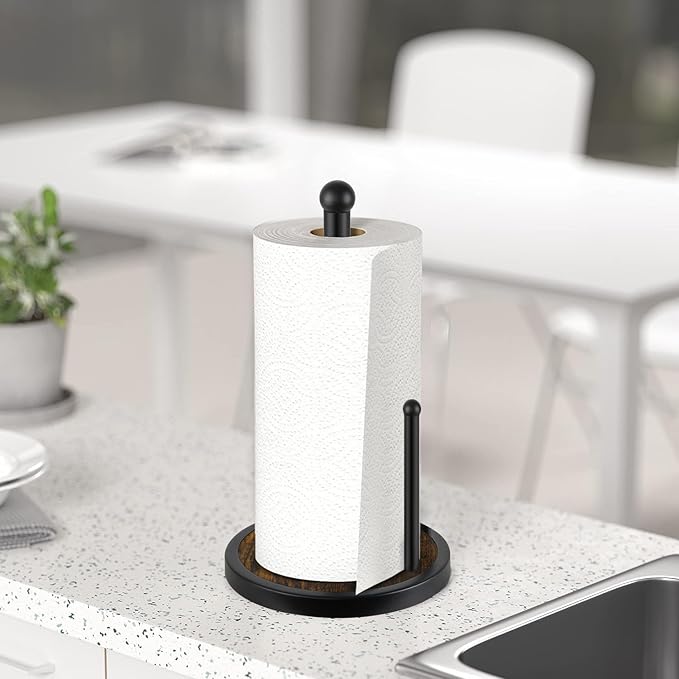 YINMIT Paper Towel Holder Countertop, Standing Paper Towel Roll Holder with Wooden Base, Rustic Farmhouse Paper Towel Holders for Kitchen Counter, Fits Standard or Jumbo-Sized Rolls - Image 9