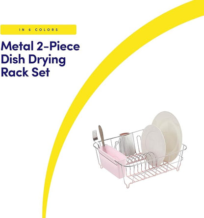 Dish Drying Rack & Cutlery Holder 2 Piece Set - Compact Sink-Fitting Dish Drainer with Rubberized Undercoating, Space-Saving Kitchen Organizer for Plates, Cups, Bowls & Utensils in Sink, Pale Pink - Image 2