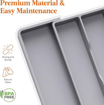 Lifewit Utensil Organizer for Kitchen Drawers, Expandable Cooking Utensil Tray, Adjustable Cutlery Silverware Flatware Holder, Plastic Spatula Tools Storage Divider, 13-22 x 15", Gray - Image 6