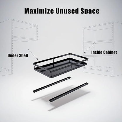 Under Sink Organizer, Dual-Rail Ball-Bearing, Under Kitchen Sink Organizer, 6-Level Adjustable, Under Cabinet Organizer, No-Drill Adhesive/Suction, Under Sink Storage (Black, Single Layer - 1 Pack)
