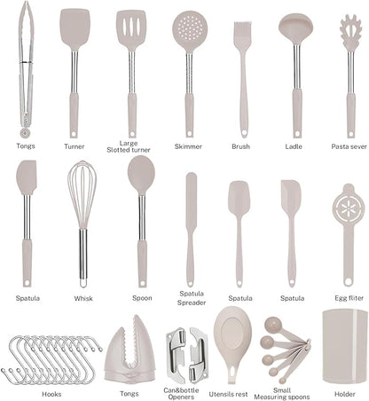 Silicone Kitchen Cooking Utensils Set with Stainless Steel Handle, Spatula Set Utensil Set, Cooking Utensil Set,Kitchen Tools Gadgets for Nonstick Cookware (35, Khaki) - Image 4