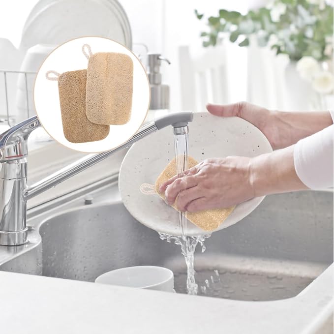 5-in-1 Kitchen Soap Dispenser Set with Sponge Holder - Dual Hand & Dish Soap Pump Dispenser for Sink Countertop with 2-Packs Natural Loofah Dish Sponge Dishwashing Scrubber,White - Image 6