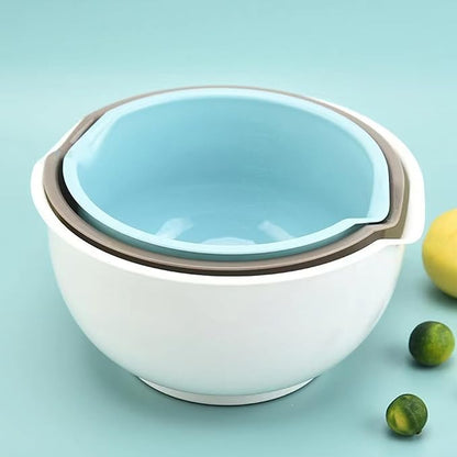 Set of 3 Mixing Bowls with Pour Spout-Nesting Design Saves Space - Non-Slip, BPA Free, Dishwasher Safe Plastic - Kitchen Cooking and Baking Supplies (Blue Grey white) - Image 7