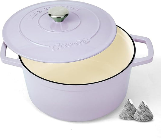 Ciwete Enameled Cast Iron Dutch Oven – 6 Quart Pot with Lid & Potholders – Heavy-Duty Cookware for Bread Baking, Braising, Stews & Roasting – Oven & Stovetop Safe up to 500°F – Purple