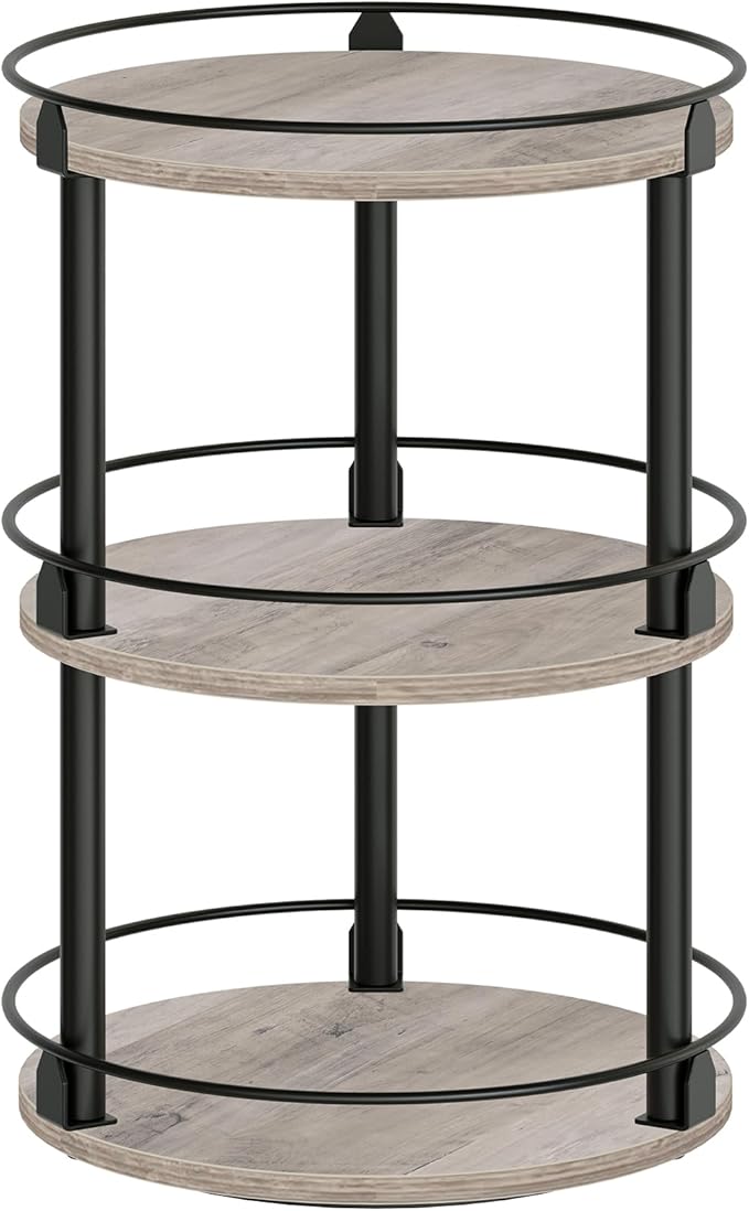 YATINEY 3-Tier Lazy Susan Organizer, Rotating Spice Rack, Spinning Organizer, Industrial Turntable Spice Rack Organizer for Cabinet, Kitchen Countertop, Greige and Black SR23BG by Yatiney