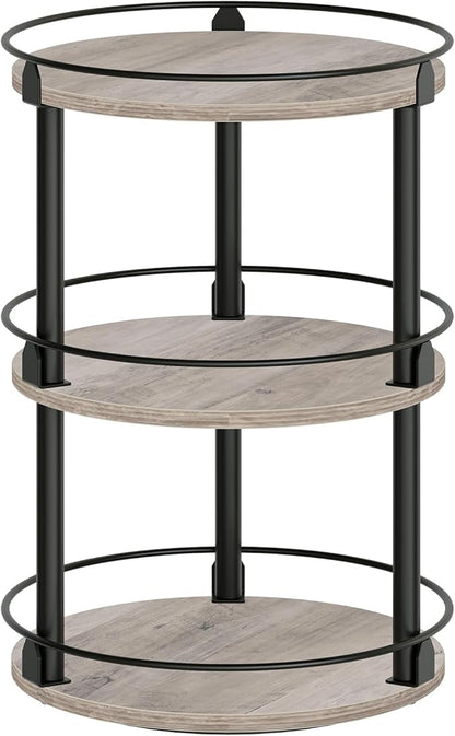 YATINEY 3-Tier Lazy Susan Organizer, Rotating Spice Rack, Spinning Organizer, Industrial Turntable Spice Rack Organizer for Cabinet, Kitchen Countertop, Greige and Black SR23BG by Yatiney