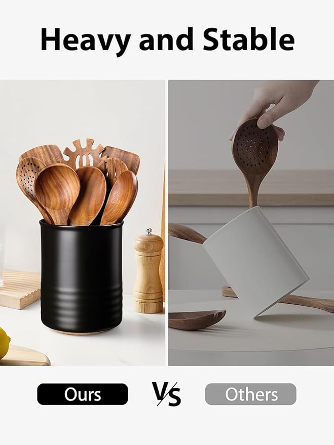 ABRUTY Utensil Holder, 6.7" Ceramic Kitchen Utensil Crock for Countertop Cooking, Modern Utensil Caddy Jar Organizer for Farmhouse Kitchen Counter Décor, Textured Black - Image 7