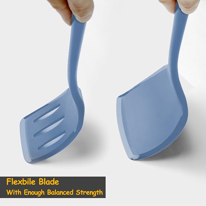 Silicone Spatula Set, 600°F Heat Resistant Silicone Spatula Turner Flipper for Cooking, Non Stick and Non Scratch Kitchen Utensils for Eggs & Pancakes, 4 Pack,Starry Blue - Image 5