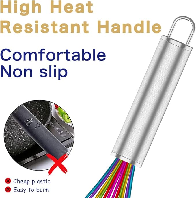 OYV Silicone Whisk,Professional Whisks For Cooking Non Scratch,Stainless Steel & Silicone Wisk,Plastic Rubber Whisk Tool For Nonstick Cookware,Silicon Wisks Set of 3,Rainbow,for Blending,Colorful. - Image 5
