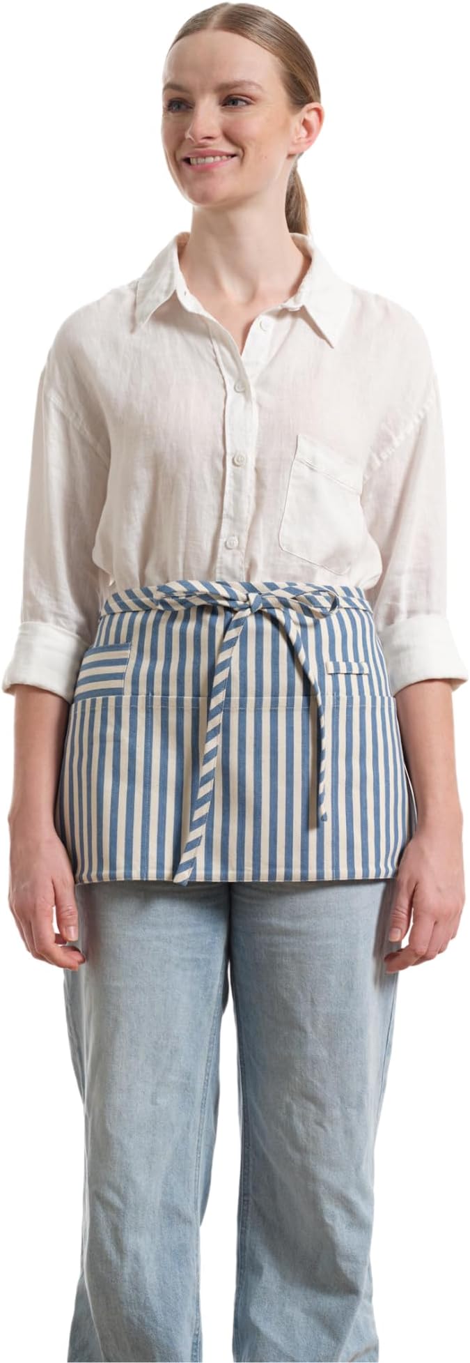 MEEMA Chef Waist Apron Cotton Fabric |Washable & Breathable Waitress & Server Half Aprons for Women with Pockets & Long Waist Straps | Cooking, Baking, Grilling & Crafting