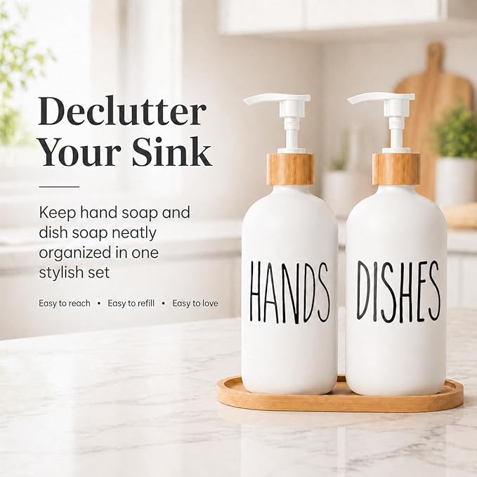 Dish Soap Dispenser for Kitchen Sink.Glass Hand Soap Dispenser, Modern Farmhouse Decor for Bathroom,Kitchen Sink Decor - Image 3