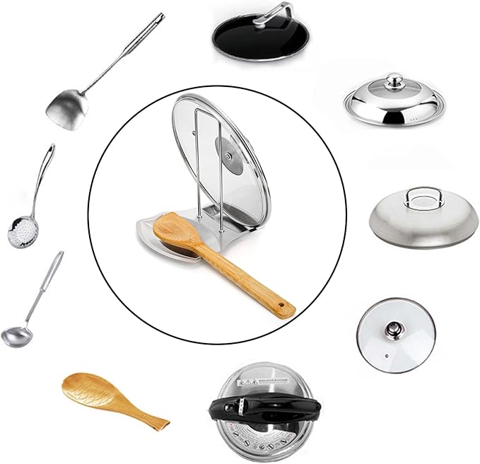 Lawei 3 Pack Lid and Spoon Rest - Pot Lid Holders Stainless Steel Pan Lid Organizer for Pots Pans Spoons - Image 6