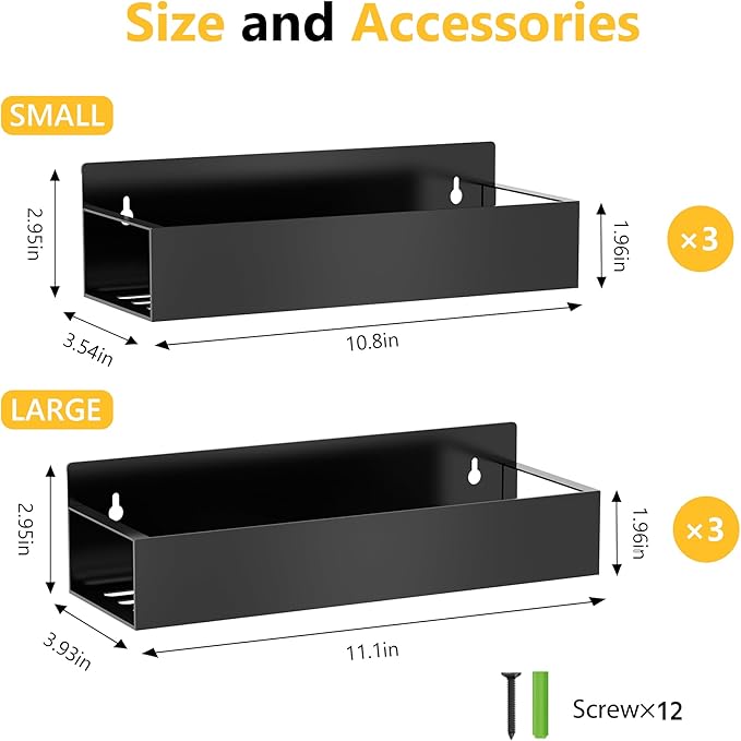 SMRCAD Magnetic Spice Rack for Refrigerator, 6pack Magnetic Shelf for Fridge Space Saving Seasoning Organizer for Kitchen storage Any Metal Surface No Drilling Needed (6pack-Black) - Image 2
