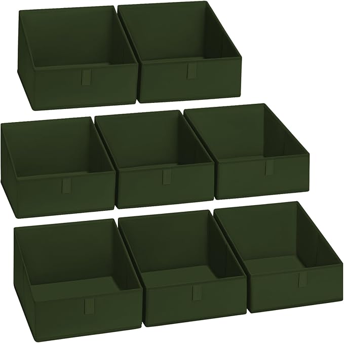 DIMJ Closet Storage Bins 8 Pack - Fabric Trapezoid Closet Organizer Bin, Foldable Storage Baskets for Shelves, Closet Shelf Organizer, Clothing Storage Box for Toys, Books, Towel, Clothes, Green by DiMJ