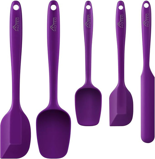 HOTEC 600℉ Heat Resistant BPA-Free Silicone Rubber Spatula Set for Baking, Cooking, and Mixing Non Stick Dishwasher Safe, Purple Set of 5 by Hotec