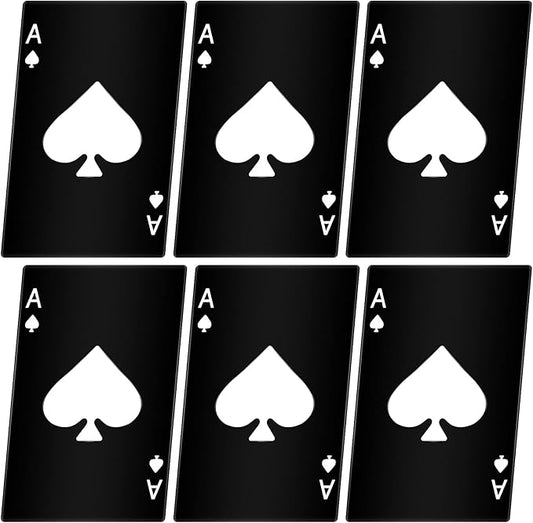 Chumia Poker Card Bottle Openers Stainless Steel Poker Card Beer Ace Bottle Cap Openers for Wedding Birthday Party Bridal Shower Table Tools Supplies(Black,6 Pieces)